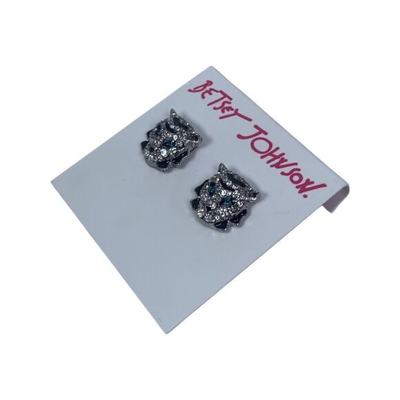 Betsey Johnson Snow Leopard Head Crystal Stud Earrings .5" Magical Creature - Picture 5 of 16